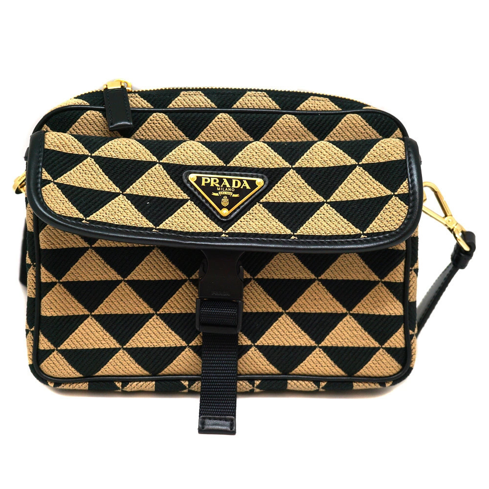 Prada Symbole jacquard messenger bag geometric beige black pattern